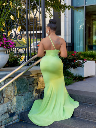 One-Shoulder Cutout Zip-Back Backless Dress