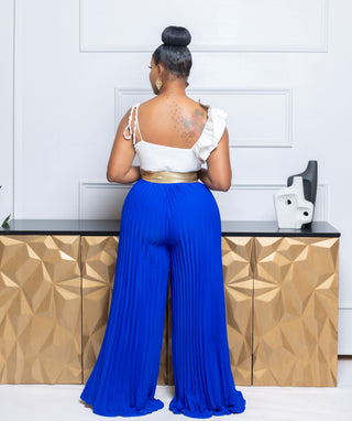 Cami Asymmetrical Ruffle Detail Pleated Bottom Jumpsuit ( BLUE )m