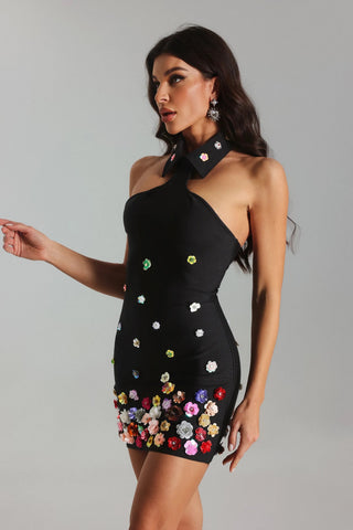 Leelai  Flower Embellished Bandage Dress