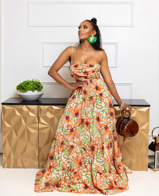 FLORAL PRINT TIERED MAXI DRESS