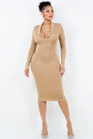 NUDE SHAWL COLLAR MIDI DRESS