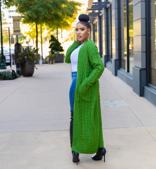 Cable knit kelly green cardigan