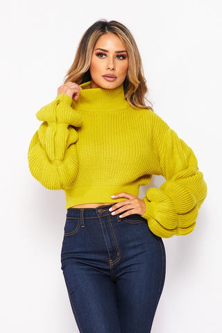 Yellow Bubble Cropped Sweater