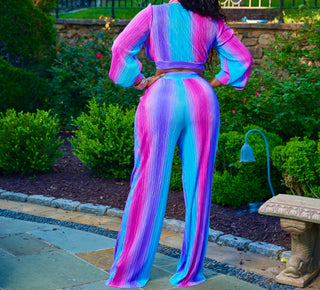 SHEILA OMBRÉ MULTI-COLOR STRIPES PANTS SET