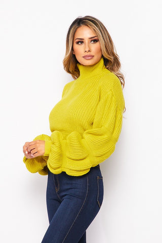 Yellow Bubble Cropped Sweater